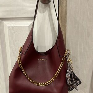 Steve Madden Wine Red Shoulder Bag with Gold Chain
